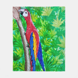 Hé, er zit een scharlaken ara in die boom! fleece deken