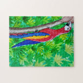 Hé, er zit een scharlaken ara in die boom! legpuzzel (Horizontaal)