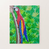 Hé, er zit een scharlaken ara in die boom! legpuzzel (Verticaal)