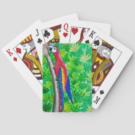 Hé, er zit een scharlaken ara in die boom! pokerkaarten