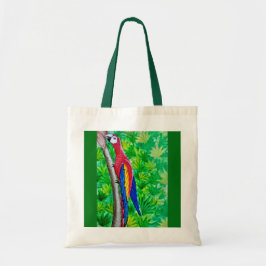 Hé, er zit een scharlaken ara in die boom! tote bag