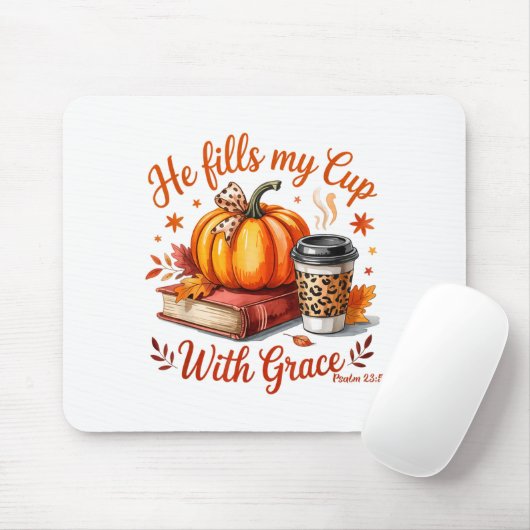 He Fills My Cup With Grace Fall Coffee Pumpkin Chr Muismat (Met muis)