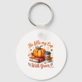 He Fills My Cup With Grace Fall Coffee Pumpkin Chr Sleutelhanger (Voorkant)