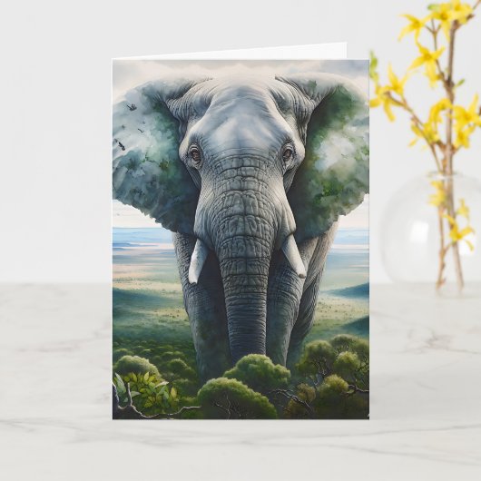 Hé, Gezegde gewoon hallo! | Schattige Olifant Kaart (Gele Bloem)