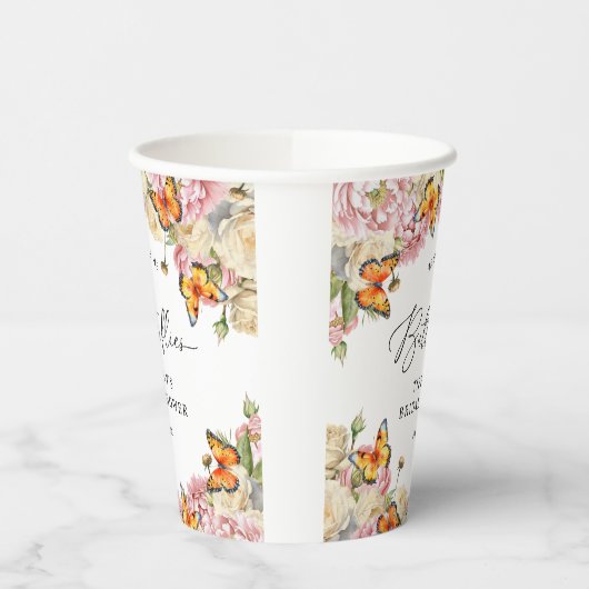 He Gives Me Butterflies Peonies Bridal Shower Papieren Bekers (Links)