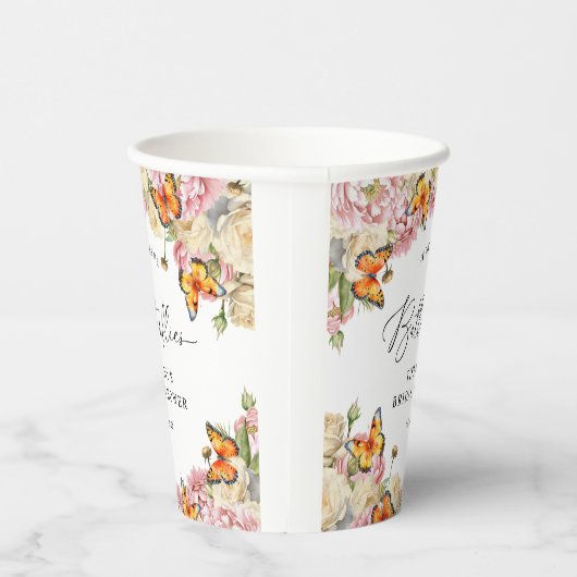 He Gives Me Butterflies Peonies Bridal Shower Papieren Bekers (Rechts)