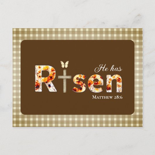 He has RISEN Bible Verse Brown Religious Easter Briefkaart (Voorkant)