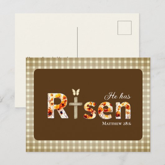 He has Risen Bible Verse Cross Religious Easter  Briefkaart (Voorkant / Achterkant)