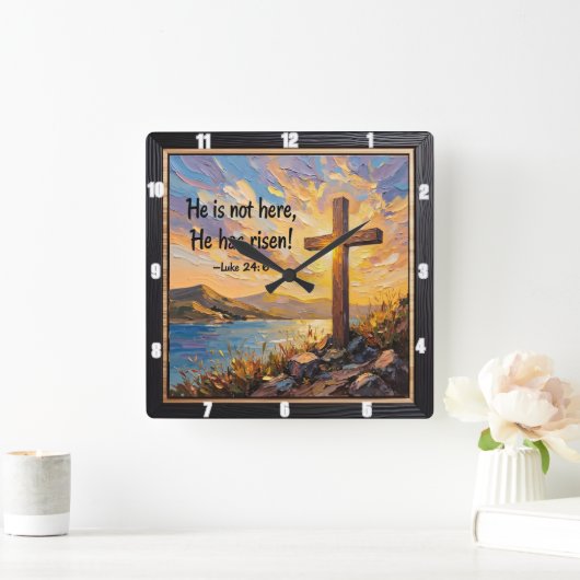 He Has Risen: Easter Dawn Vierkante Klok (Huis)