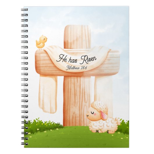 He has Risen Matthew 28:6 Easter Cross and Lamb Notitieboek (Voorkant)