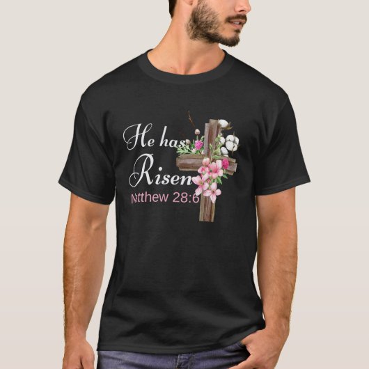 He Has Risen Pink Flower Cross Women Easter T-shirt (Voorkant)
