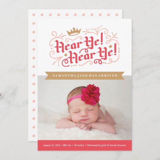 Hé! Hé! Geboorteaankondiging in Gold Aankondiging (Voorkant / Achterkant)