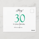 Hé, het is 30ste verjaardag groene zwarte vetgedru briefkaart (Achterkant)