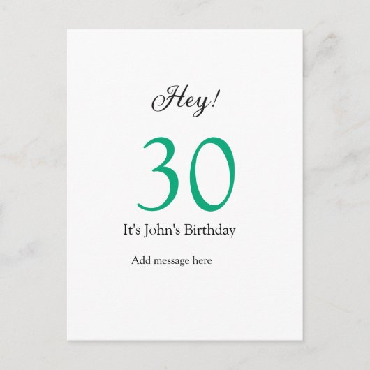 Hé, het is 30ste verjaardag groene zwarte vetgedru briefkaart (Voorkant)