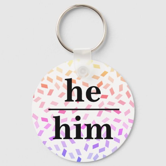 He him pastel rainbow sprinkles pronoun  keychain (Voorkant)