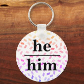 He him pastel rainbow sprinkles pronoun  keychain (Voorkant)
