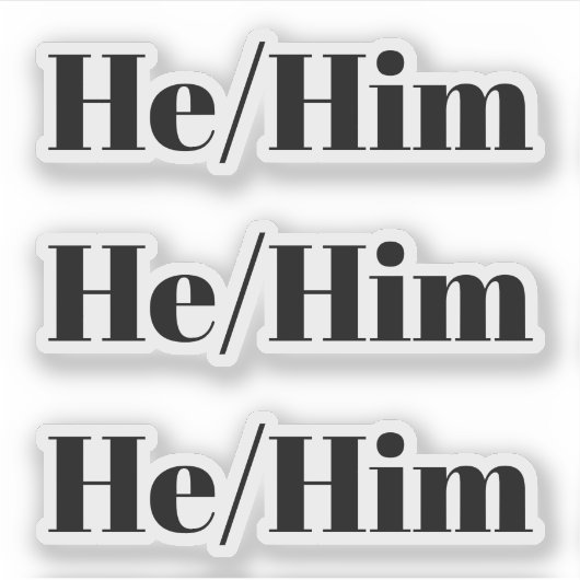 He, Him zwarte typografie 3 stickers per vel (Voorkant)
