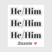 He, Him zwarte typografie 3 stickers per vel (Vel)