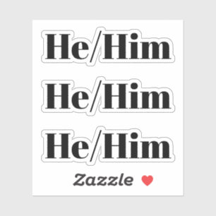 He, Him zwarte typografie 3 stickers per vel