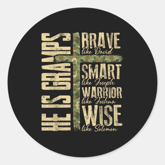 He Is Gramps Camo Religious Father's Day Christian Ronde Sticker (Voorkant)
