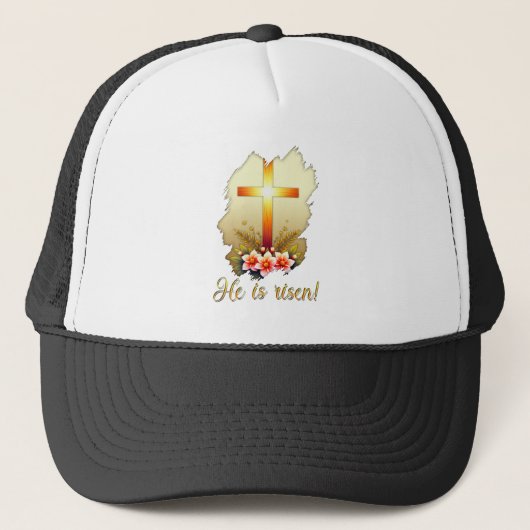 He Is Risen – Christian Easter Cross Art - boné Trucker Pet (Voorkant)