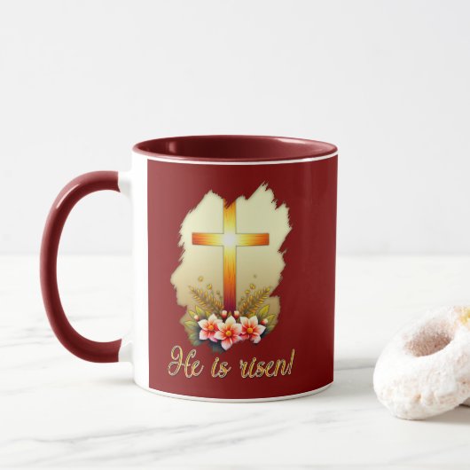 He Is Risen – Christian Easter Cross Art - caneca Mok (Met donut)