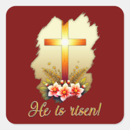He Is Risen – Christian Easter Cross - Autocolante Vierkante Sticker