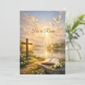 He Is Risen Christian Easter Resurrection Flat  Feestdagenkaart (Staand voorkant)