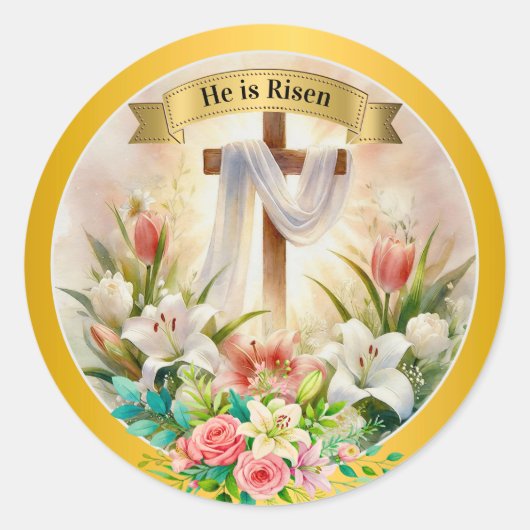 He is Risen Christian - Religious Easter  Ronde Sticker (Voorkant)
