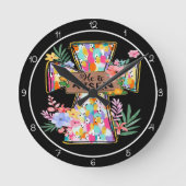 He Is Risen Cross Design Ronde Klok (Voorkant)