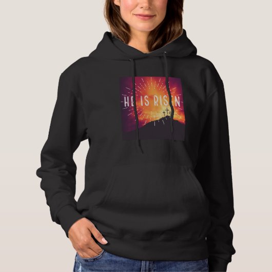 He Is Risen Cross Jesus Religious Easter Day Chris Hoodie (Voorkant)