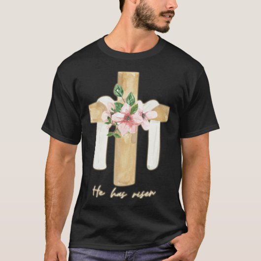 He Is Risen Cross Jesus Religious Easter Day Chris T-shirt (Voorkant)