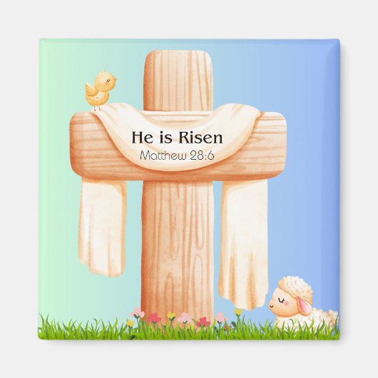 He Is Risen – Easter Cross and Lamb Art Magneet (Voorkant)