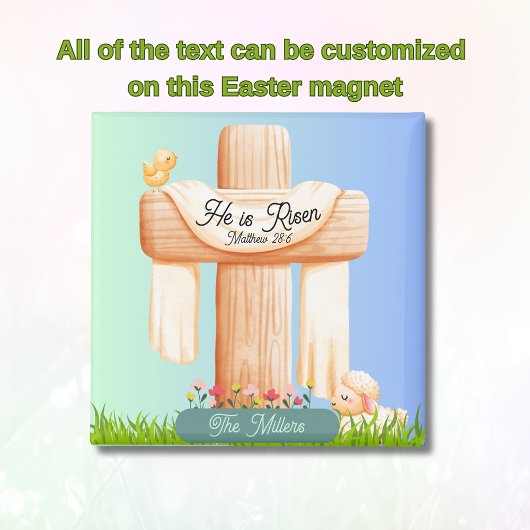 He Is Risen – Easter Cross and Lamb Scene Magneet