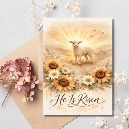 He is Risen Easter Lamb Christian Religious Feestdagenkaart