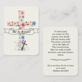 He Is Risen Easter Prayer Card Floral Cross Lamb Plaatskaartje