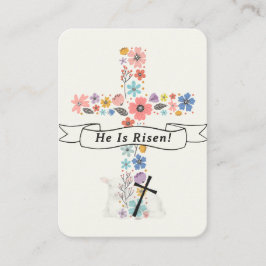 He Is Risen Easter Prayer Card Floral Cross Lamb Plaatskaartje