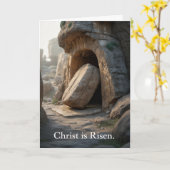 He Is Risen Empty Tomb Christian Easter Kaart (Gele Bloem)