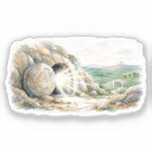 He Is Risen Empty Tomb Easter Cross Sticker (Voorkant)