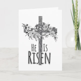He Is Risen Floral Cross Card Kaart