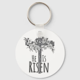 He Is Risen Floral Cross Keychain