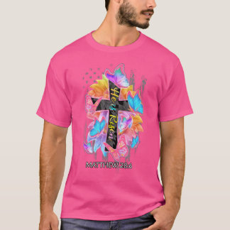 He Is Risen Jesus Christian Cross Butterfly Americ T-shirt