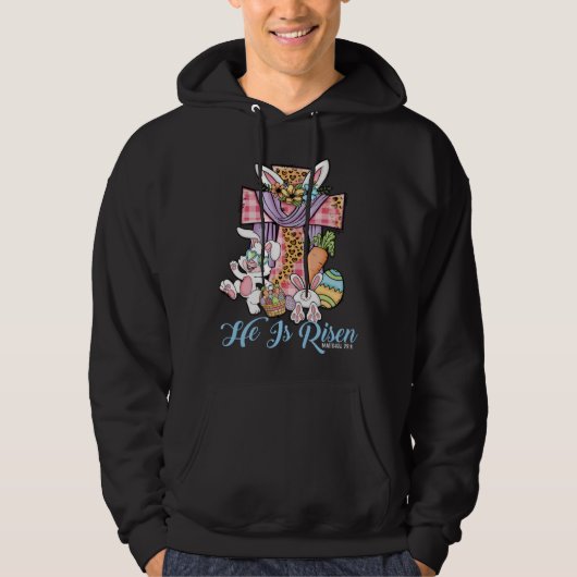 He is Risen Kids Leopard Cross Bunny Happy Easter  Hoodie (Voorkant)