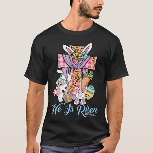 He is Risen Kids Leopard Cross Bunny Happy Easter  T-shirt (Voorkant)