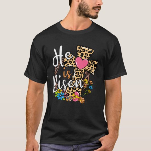 He is Risen Leopard Cross Bunny Happy Easter 2023 T-shirt (Voorkant)