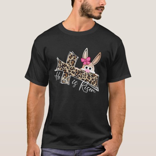 He Is Risen Leopard Plaid Cross Jesus Easter Day F T-shirt (Voorkant)