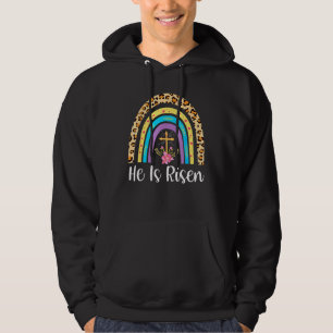 He Is Risen Leopard Rainbow Christian Jesus Happy Hoodie