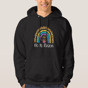 He Is Risen Leopard Rainbow Christian Jesus Happy Hoodie
