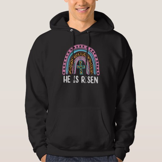 He Is Risen Leopard Rainbow Christian Jesus Happy Hoodie (Voorkant)