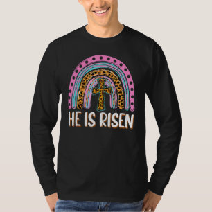 He Is Risen Leopard Rainbow Christian Jesus Happy T-shirt
